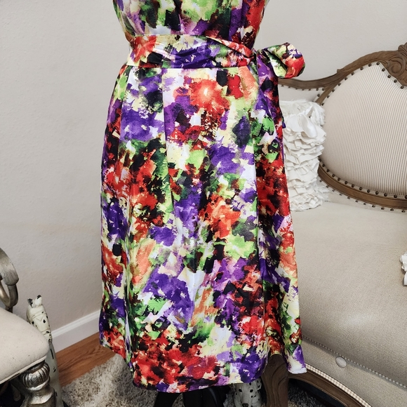 WardorbeA Multi Color Faux Wrap Dress With Belt - Picture 4 of 14